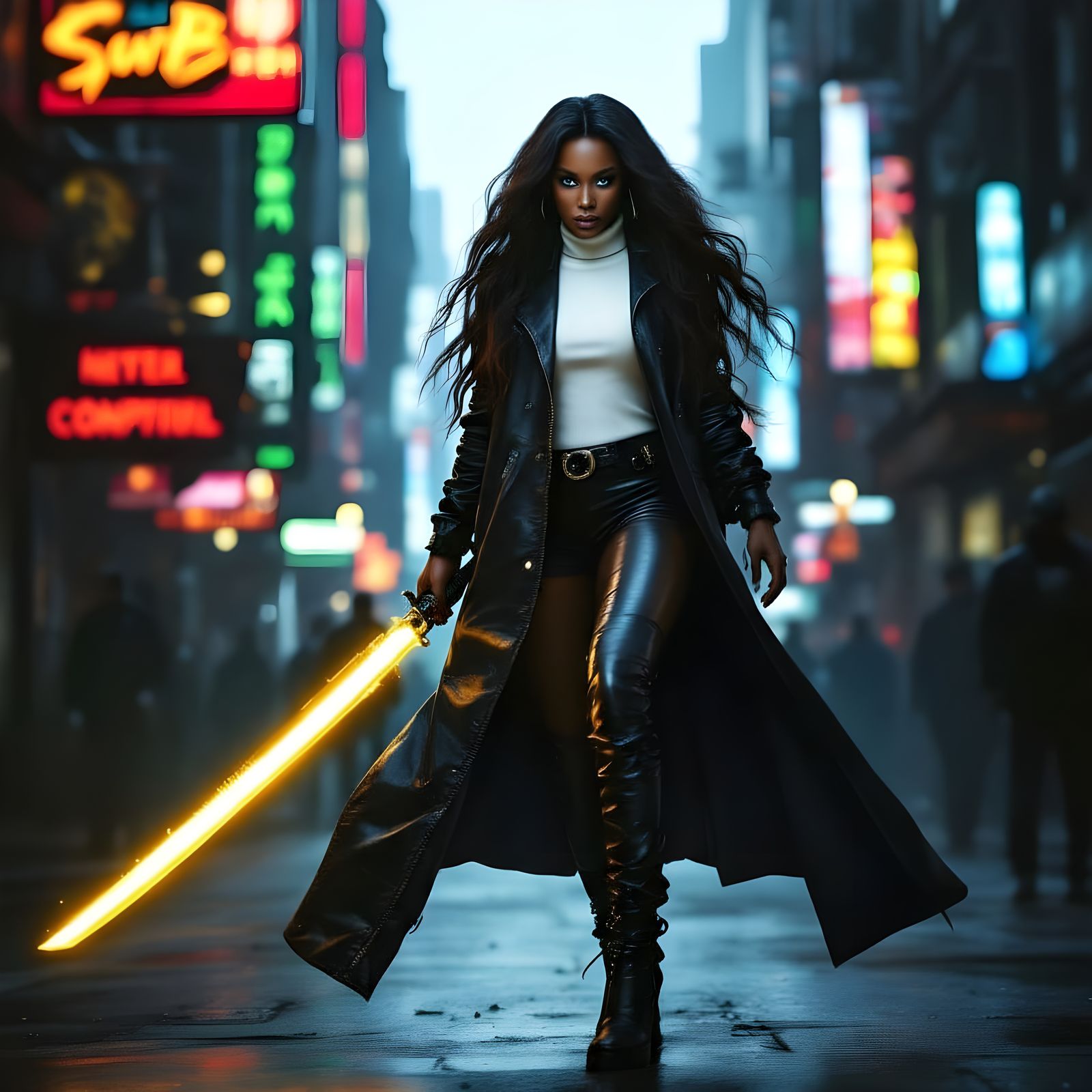 Kelly Rowland as Cyberpunk Gunslinger Goddess with Cosmic Ka...