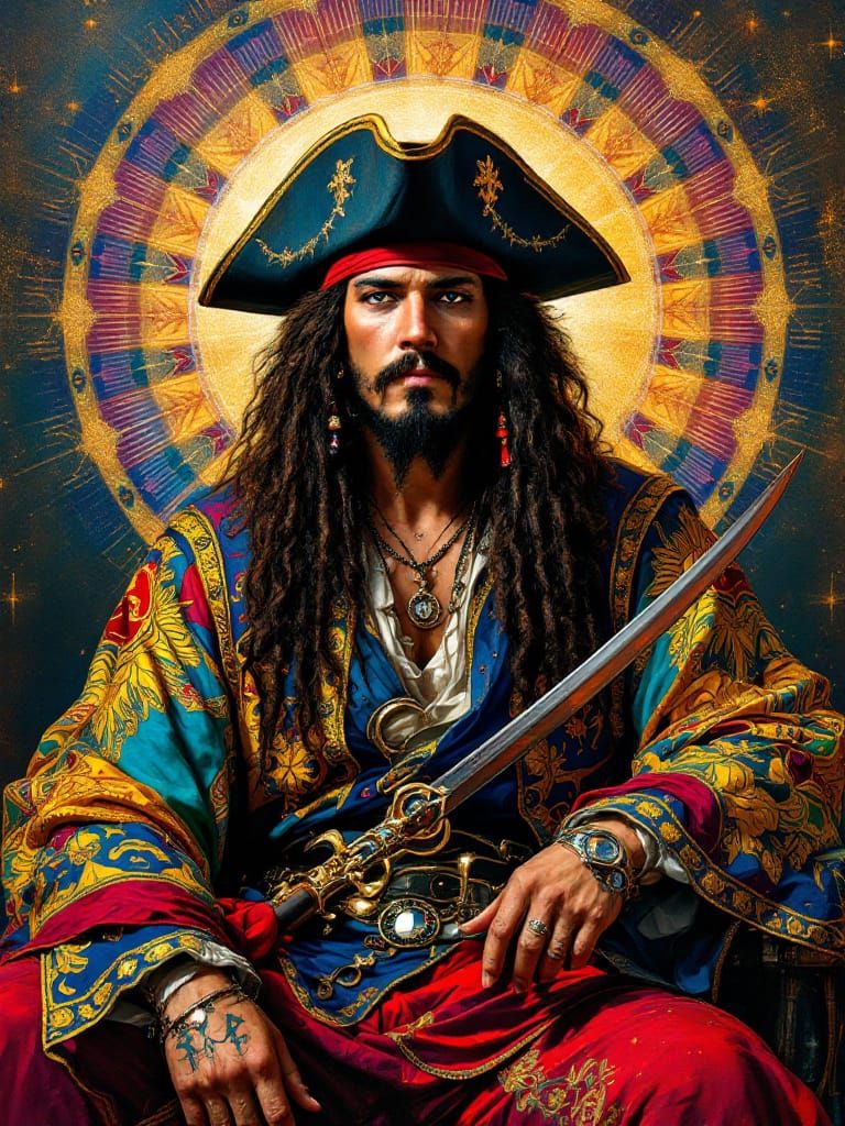 Blackbeard Portrait in Psychedelic Byzantine Style