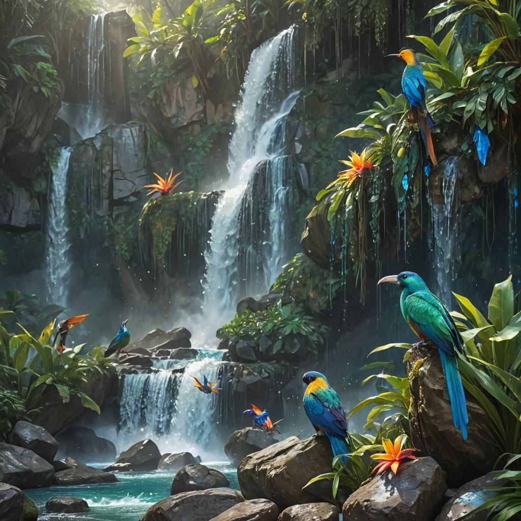 Birds of Paradise in Vibrant Fantasy Art