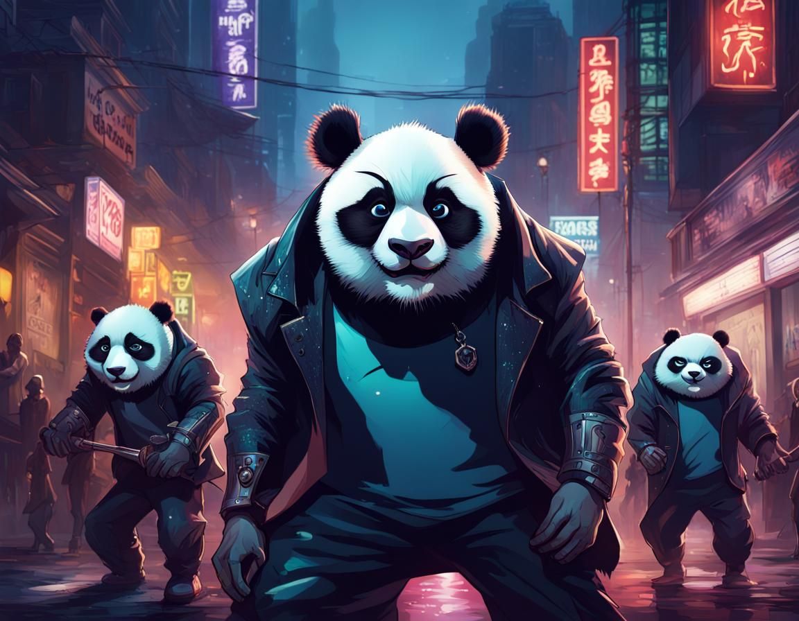 Panda Supervillain and Minions in Dark City