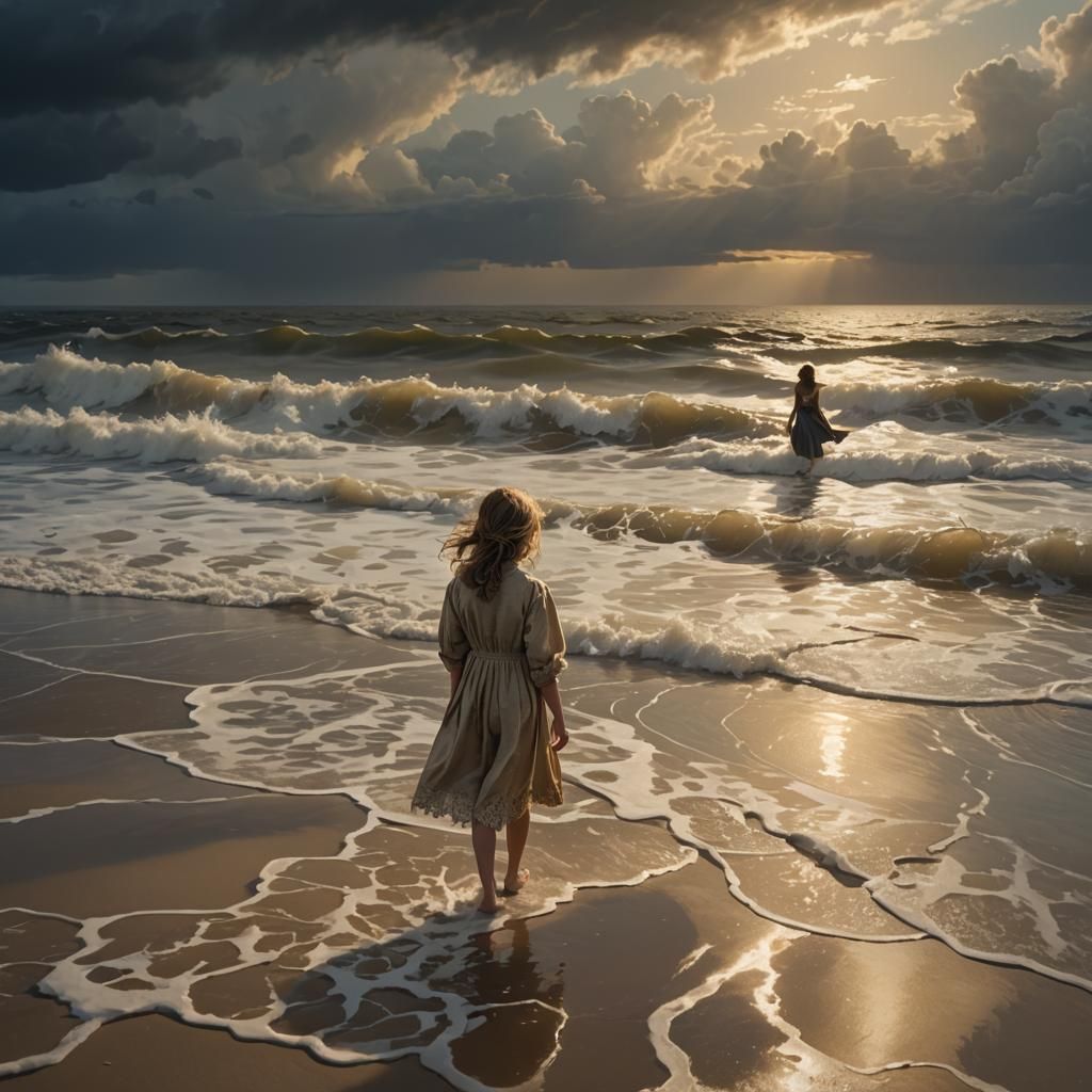 Mother and Daughter by the Sea, Fantasy Concept Art