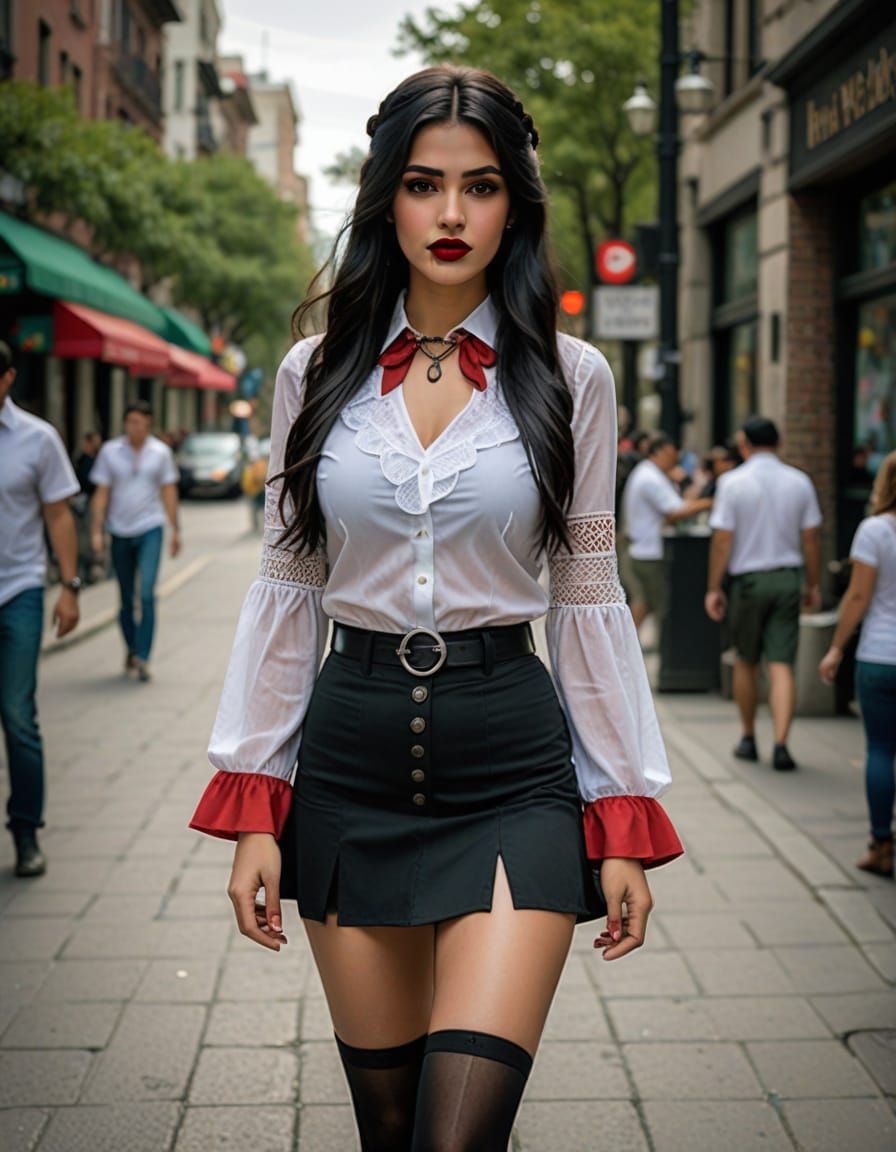 Mexican Woman in Miniskirt and Boots