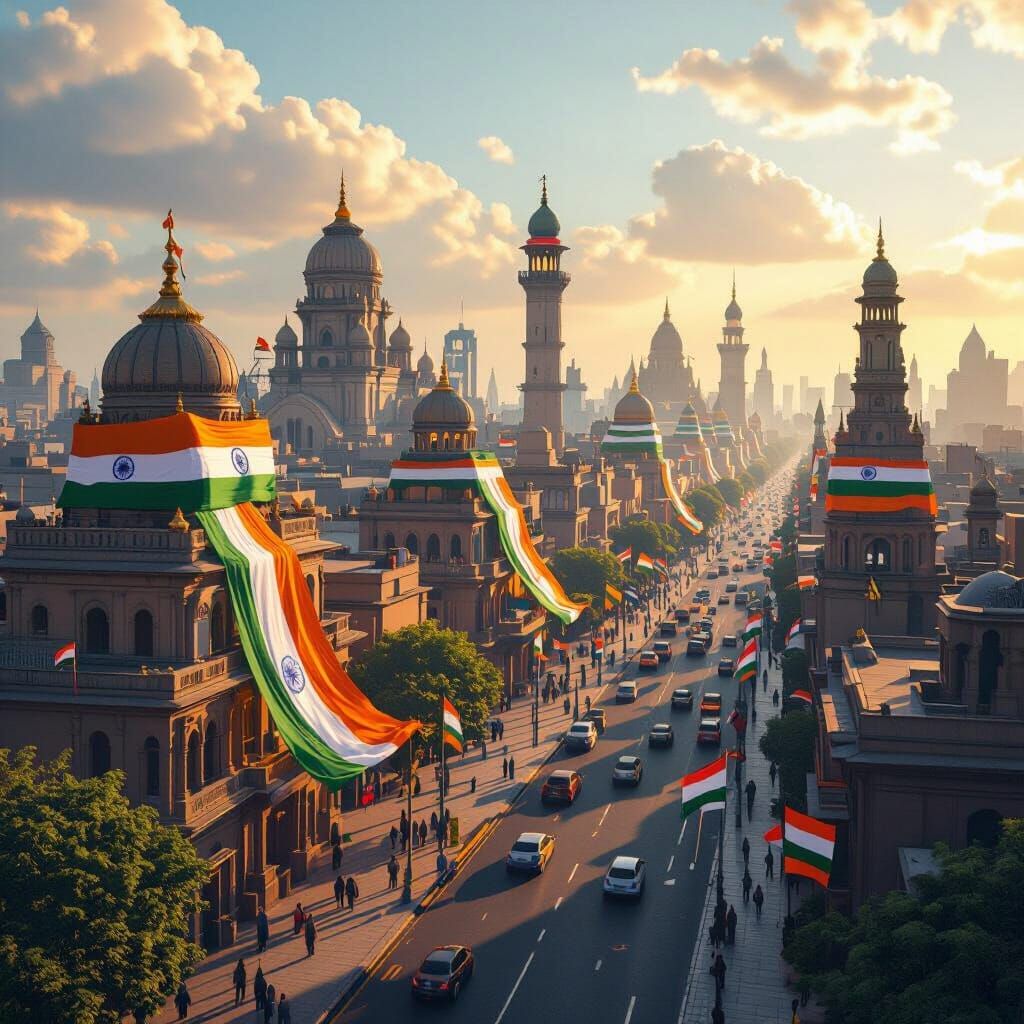 Indian Independence Day Skyline in Hyperrealism