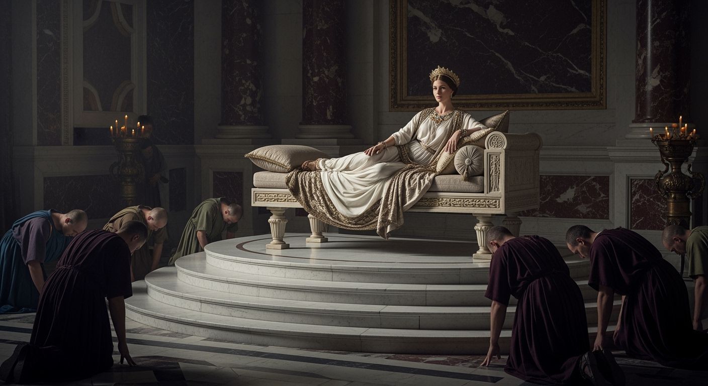 Majestic Roman Empress in Imperial Palace Throne Room