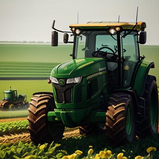 Country Boy Plowing Field in John Deere Tractor