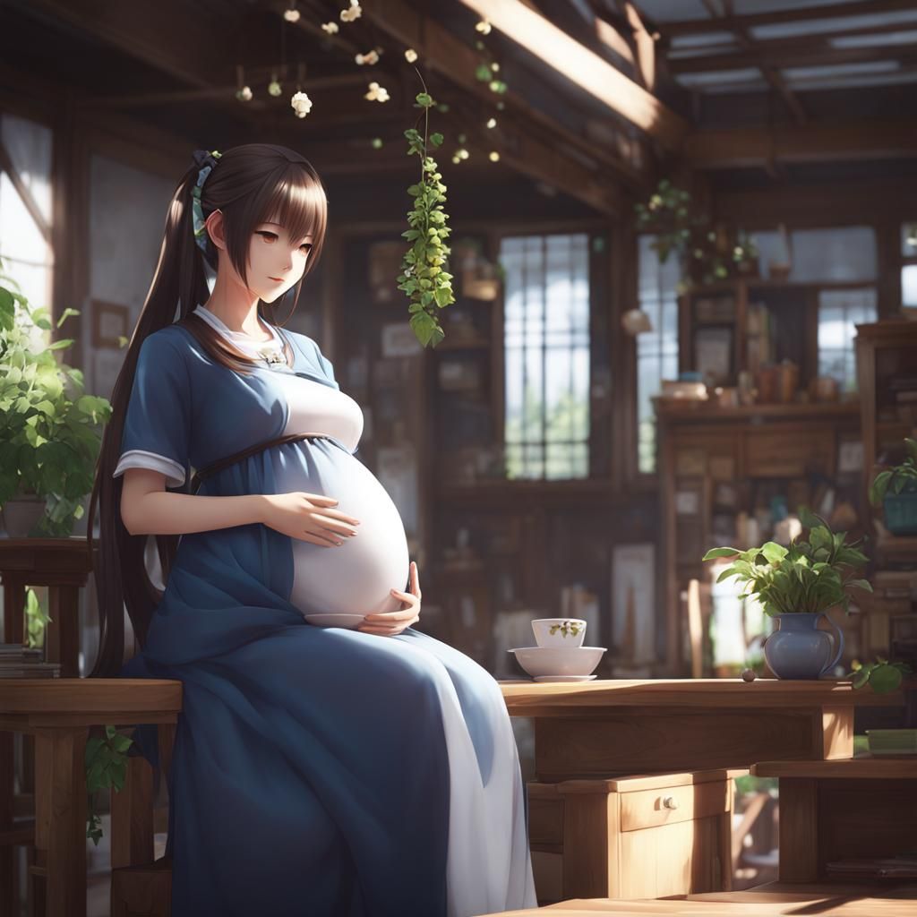 Anime Style 3D Image of Pregnant Woman