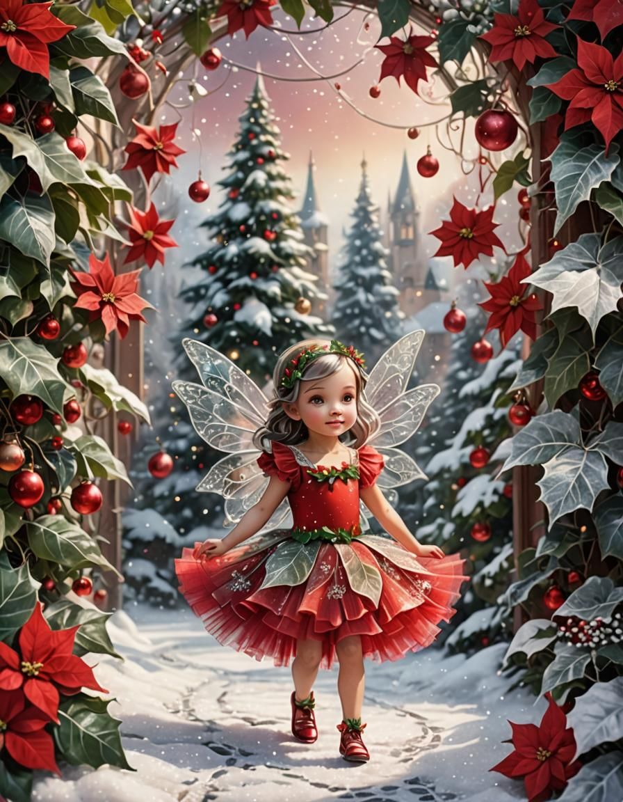 Christmas Fairy in Art Nouveau Winter Scene