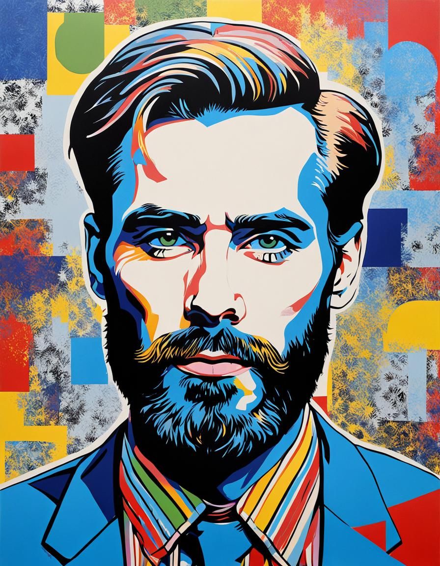 Colorful Pop Art Portrait of Bearded Man