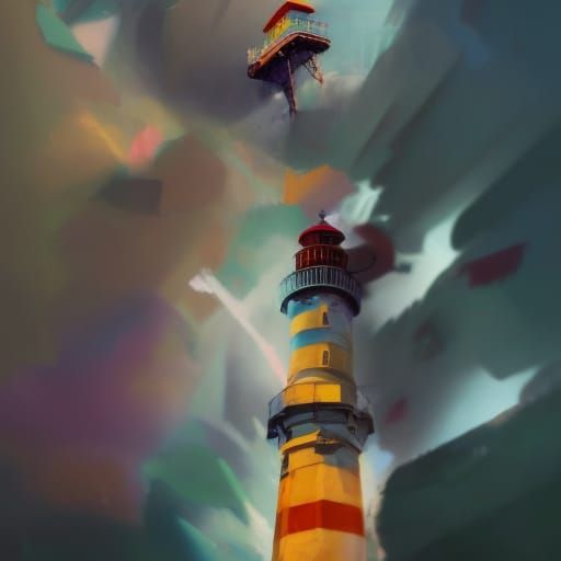 Dramatic Lighthouse on Cliff, Digital Art