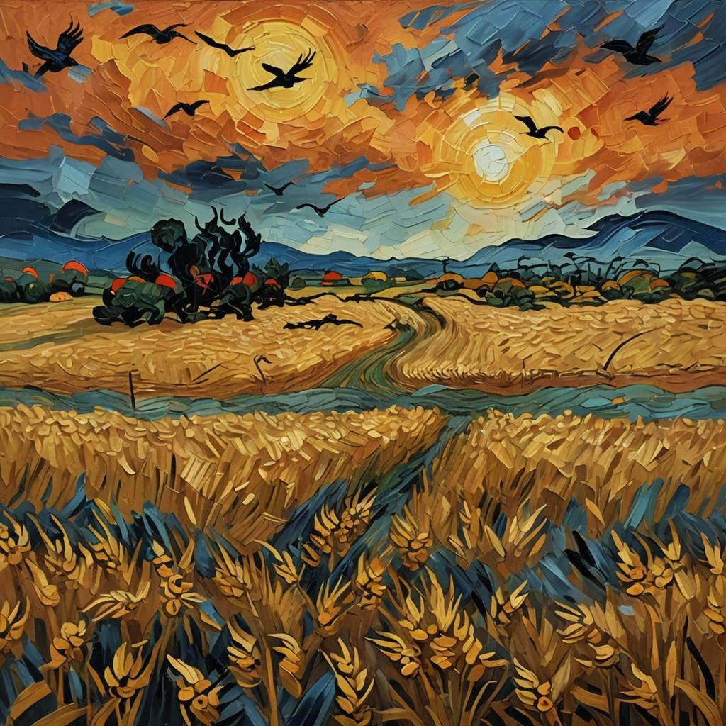 Wheatfield with Crows: Post-Impressionist Oil Painting
