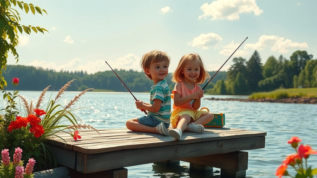 Children's Fishing Trip Inspired by Classic Illustration