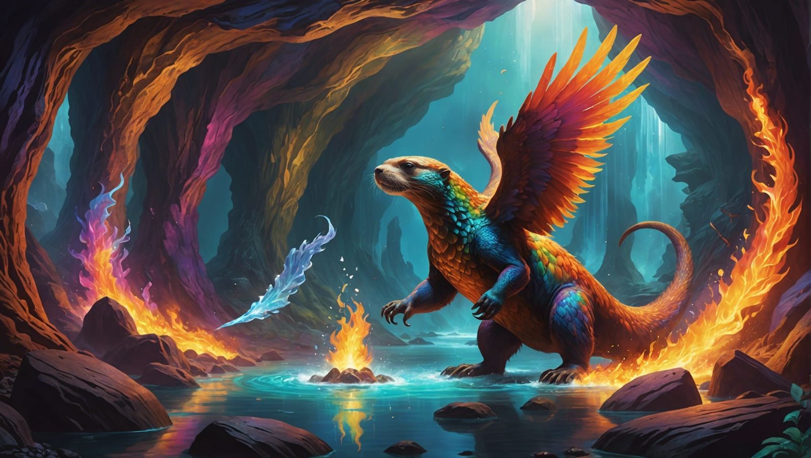 Psychedelic Otter in Crystal Cave Dreamscape