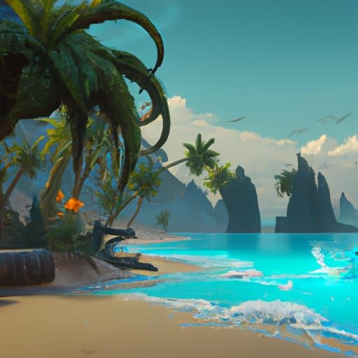 Detailed Tropical Beach in Fantasy Concept Art