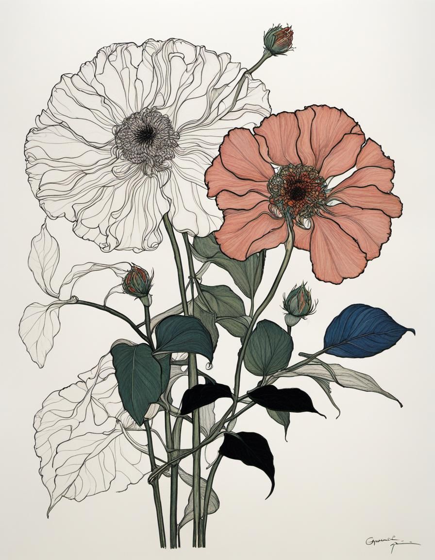 Elegant Organic Line Drawing in Art Deco Style