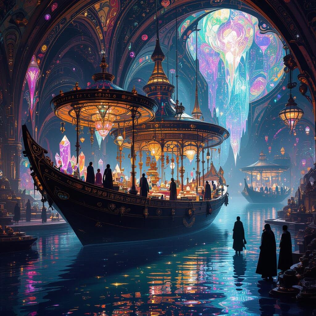 Floating Bazaar in Space with Alien Merchants