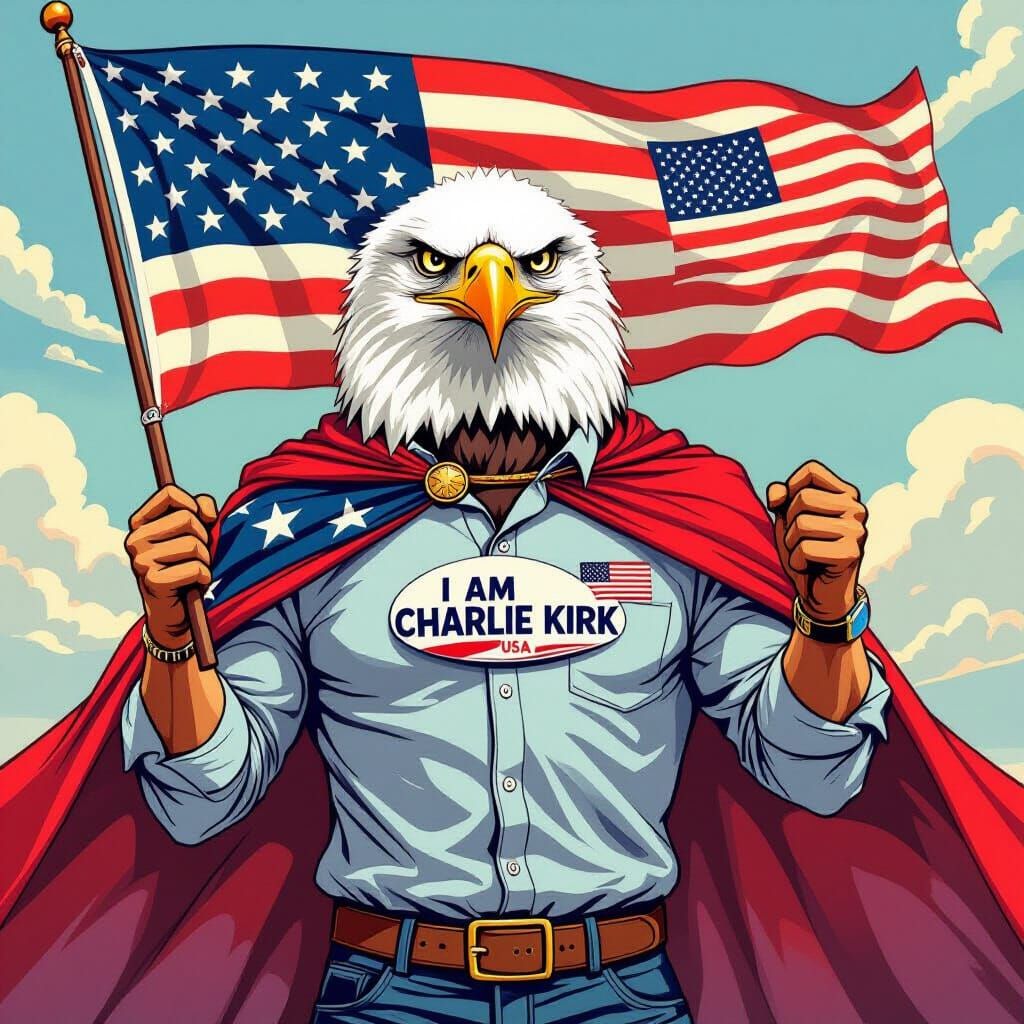 Patriotic Bald Eagle with American Flag Cape