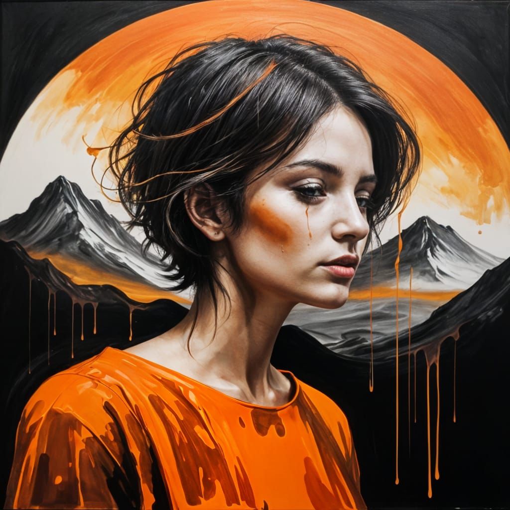 Whimsical Sunset Silhouette in Painterly Realism