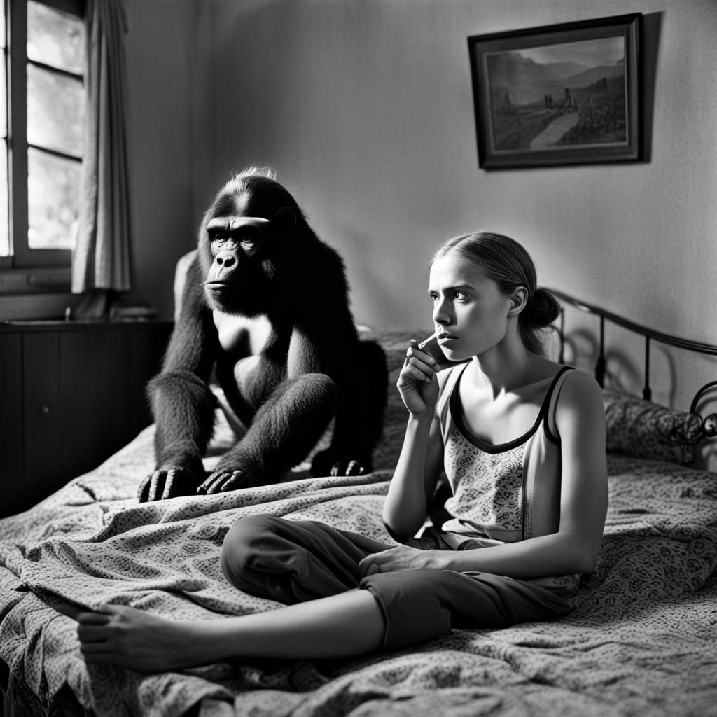 Surreal Photo: Woman and Gorilla in Domestic Scene