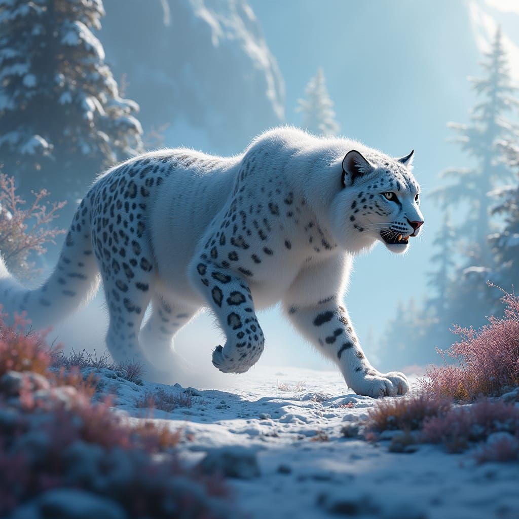 Majestic Lion-Leopard Hybrid in Mystical Landscape