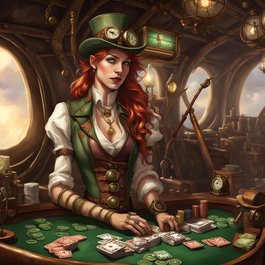 Steampunk Elven Gambler in Airship Den