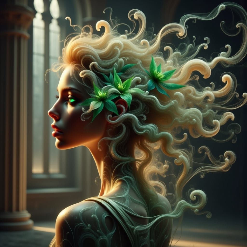 Bioluminescent Woman in Gothic Cathedral: Dark Fantasy Art