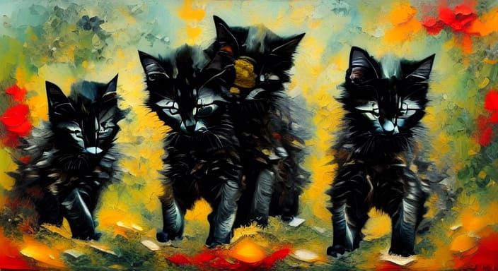 Lady with Kittens as Impasto Painting