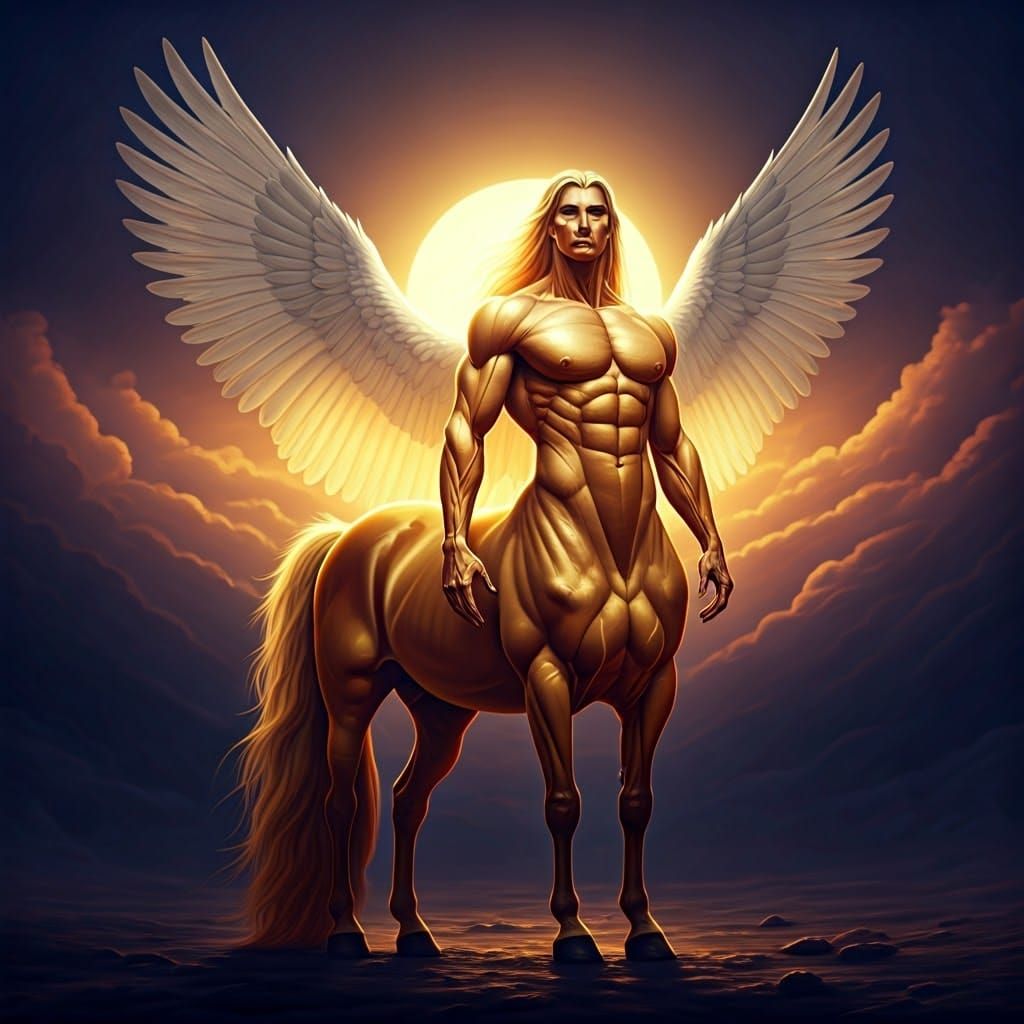 Heavenly Glory Centaur with Golden Light and Wings