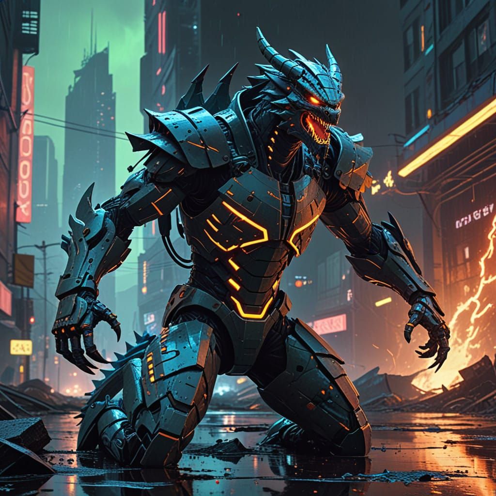 Futuristic Warrior Unleashes Unrelenting Force in a Neon-Dre...