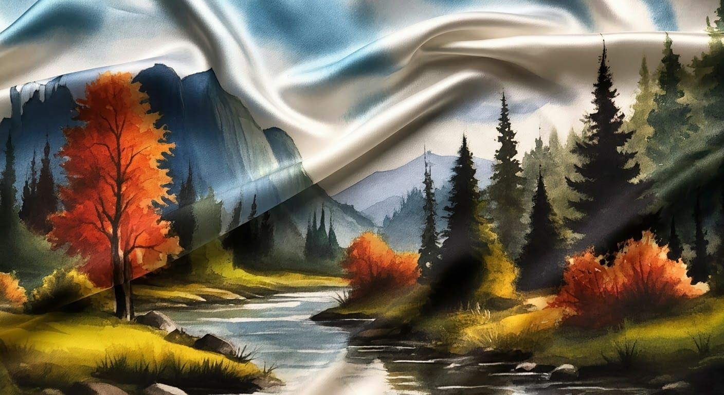 Watercolor Landscape Painting on Flowing Silk Canvas