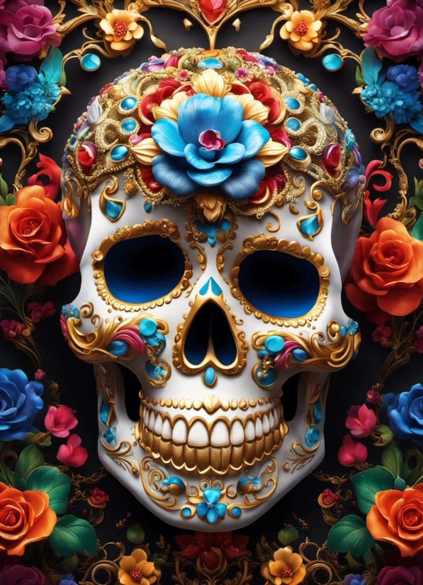 Ornate Jewel Encrusted Sugar Skull in Hyperrealism