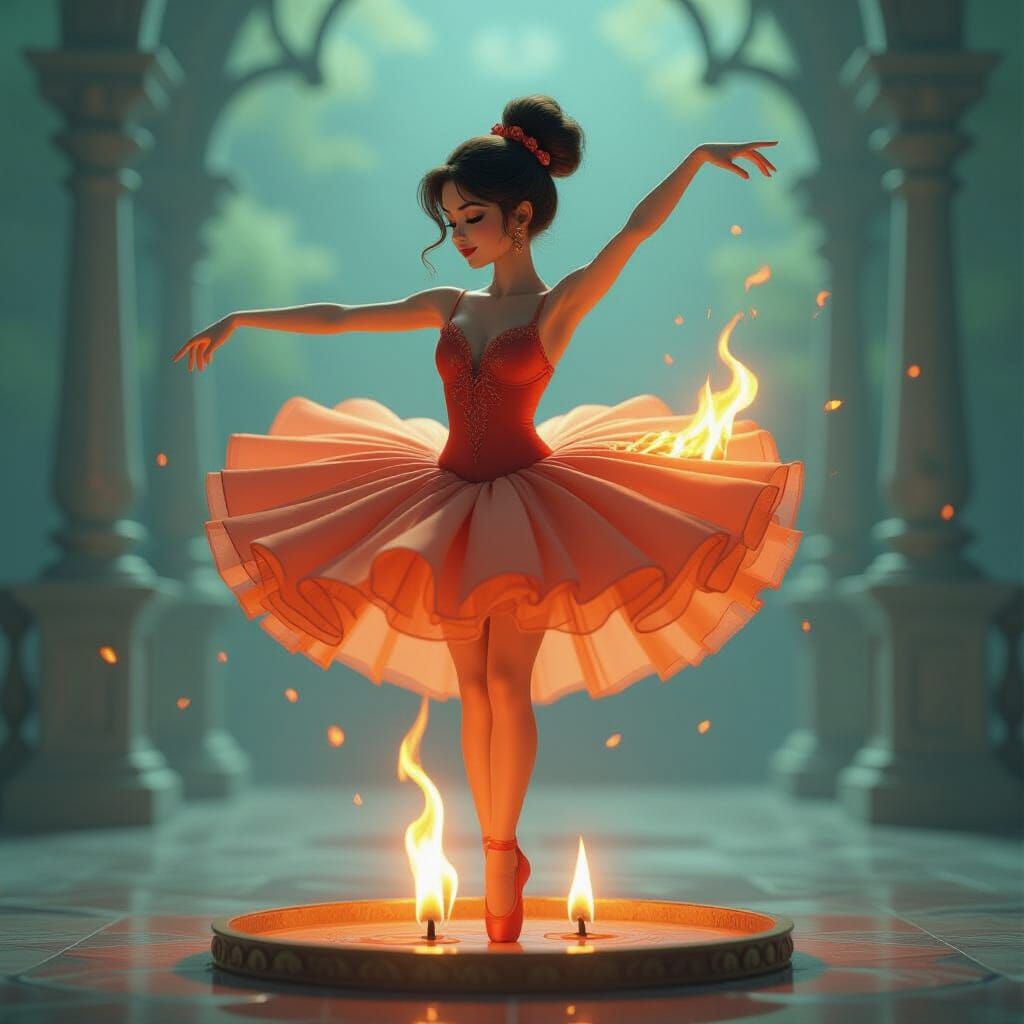 Ballerina Dances on Candle Flame in Burning Dress