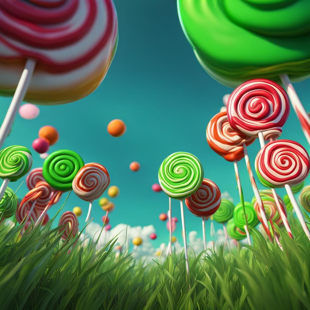 Giant Lollipops in a Candy Meadow: Fantasy Art