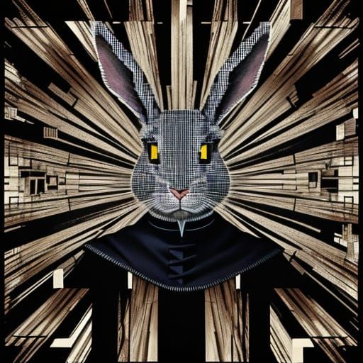 Glitched Rabbit Portrait Inspired by Old Masters
