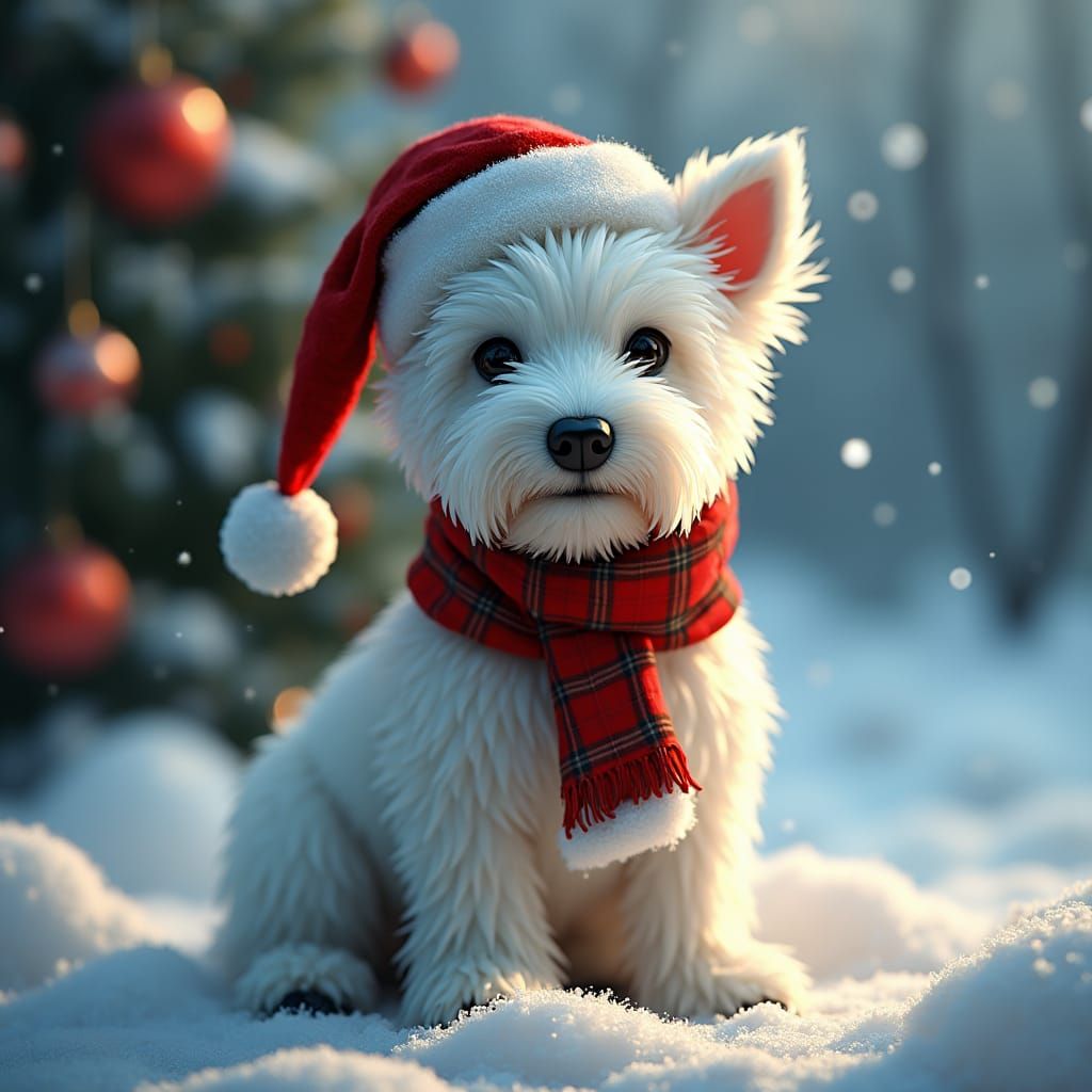 Scottish Terrier in Miniature Santa Hat at Santa's Workshop