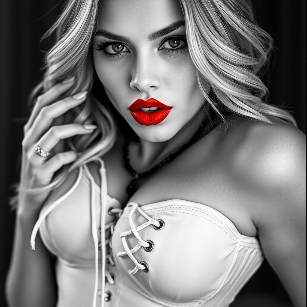 Nordic Woman on Magazine Cover with Red Lips