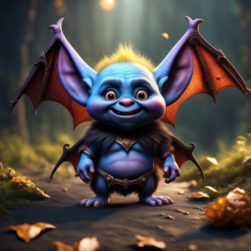 Hyperrealistic Cute Troll Bat in Detailed Matte Painting