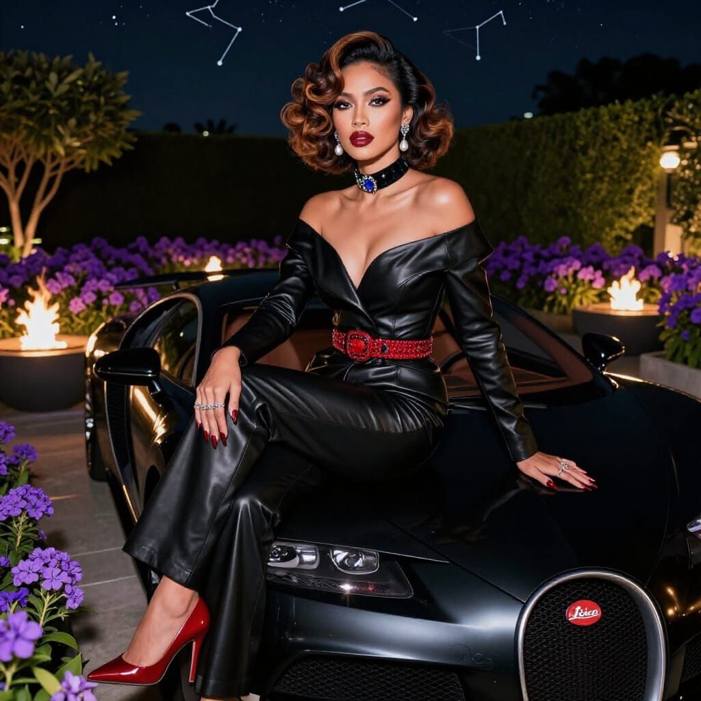 Stunning Indonesian Woman in High Fashion Leather Suit