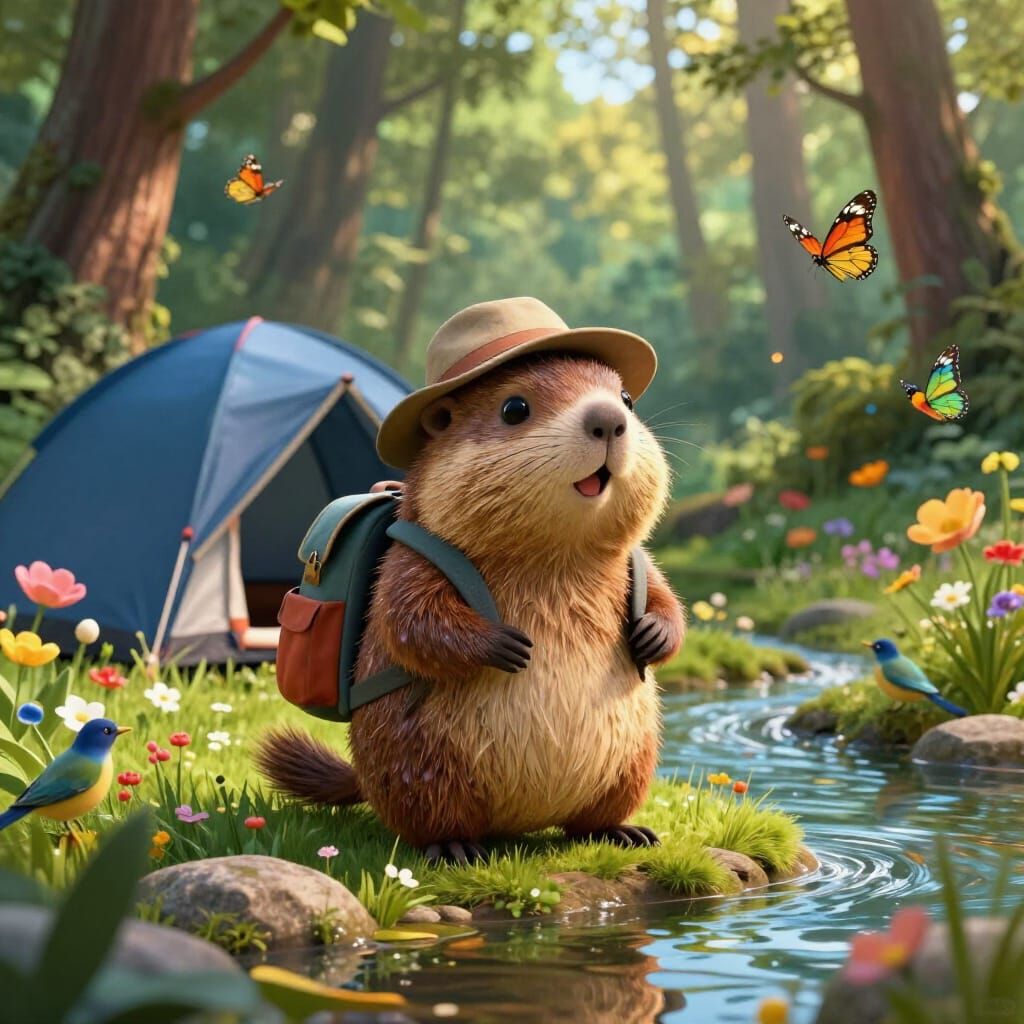 Groundhog Explorer Ready for Woodland Adventure