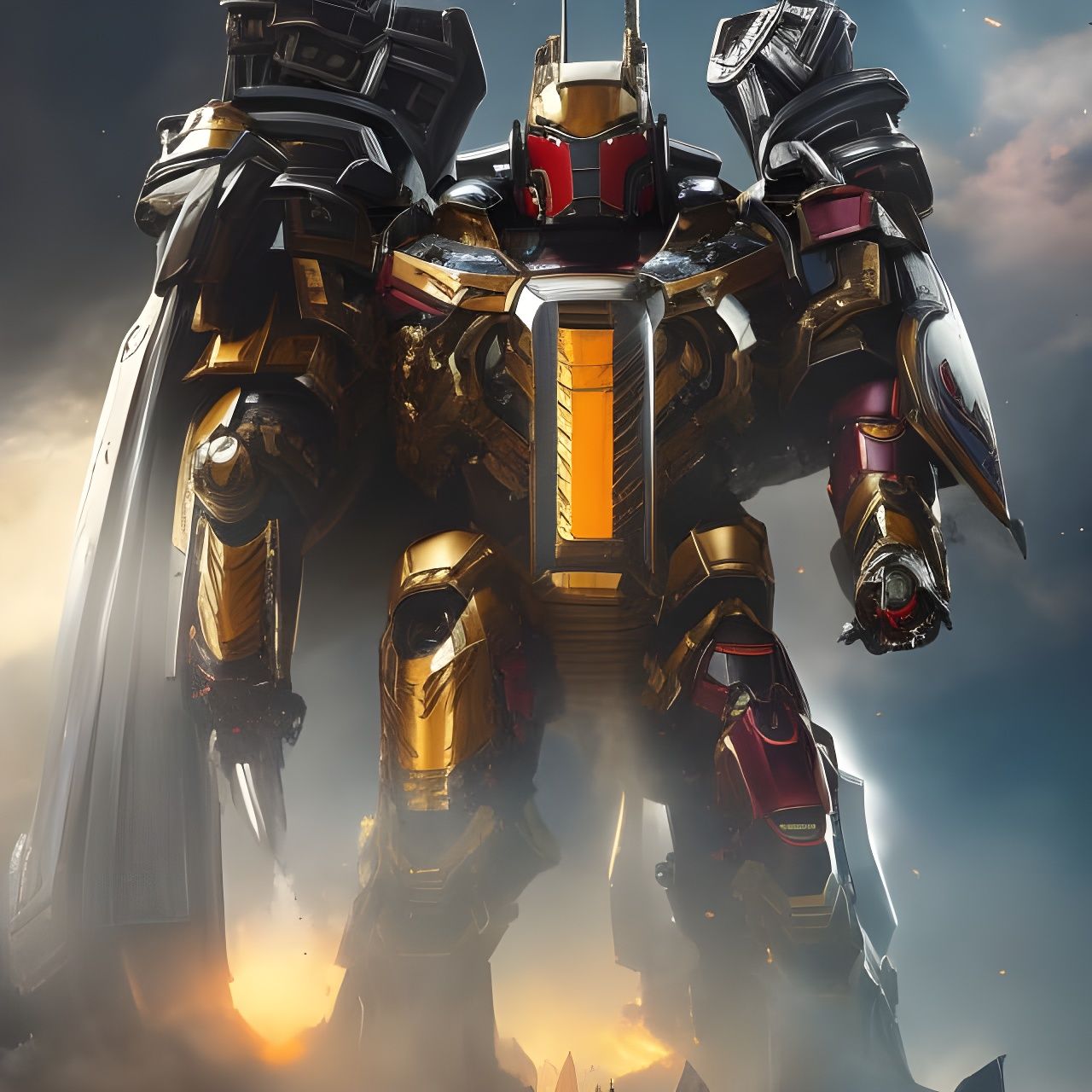 Samurai Iron Man Mech in Dystopian Anime Style