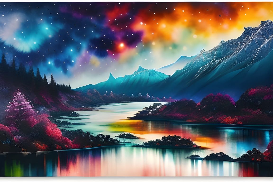 Starry Night Landscape in Gouache Style