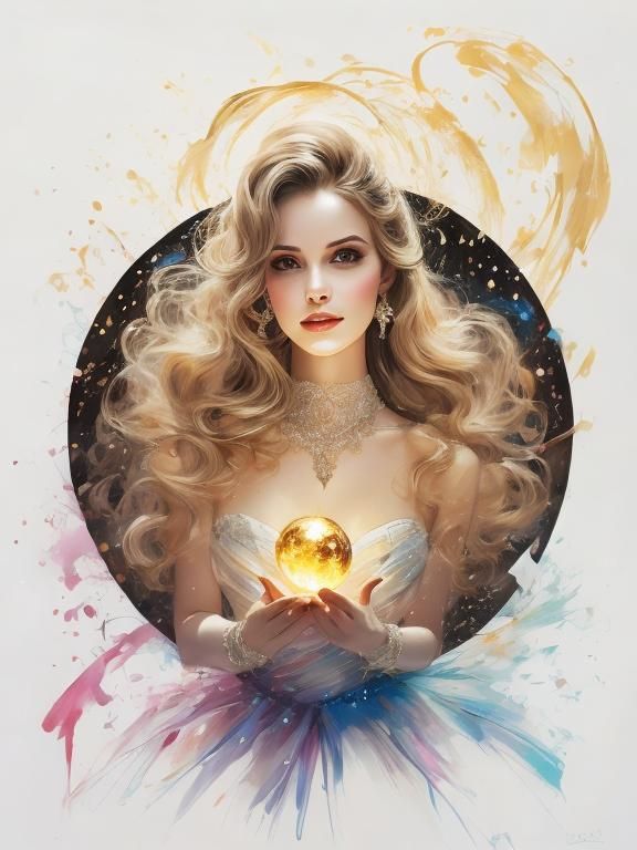 Gorgeous Lady in Golden Gown, Painterly Portrait