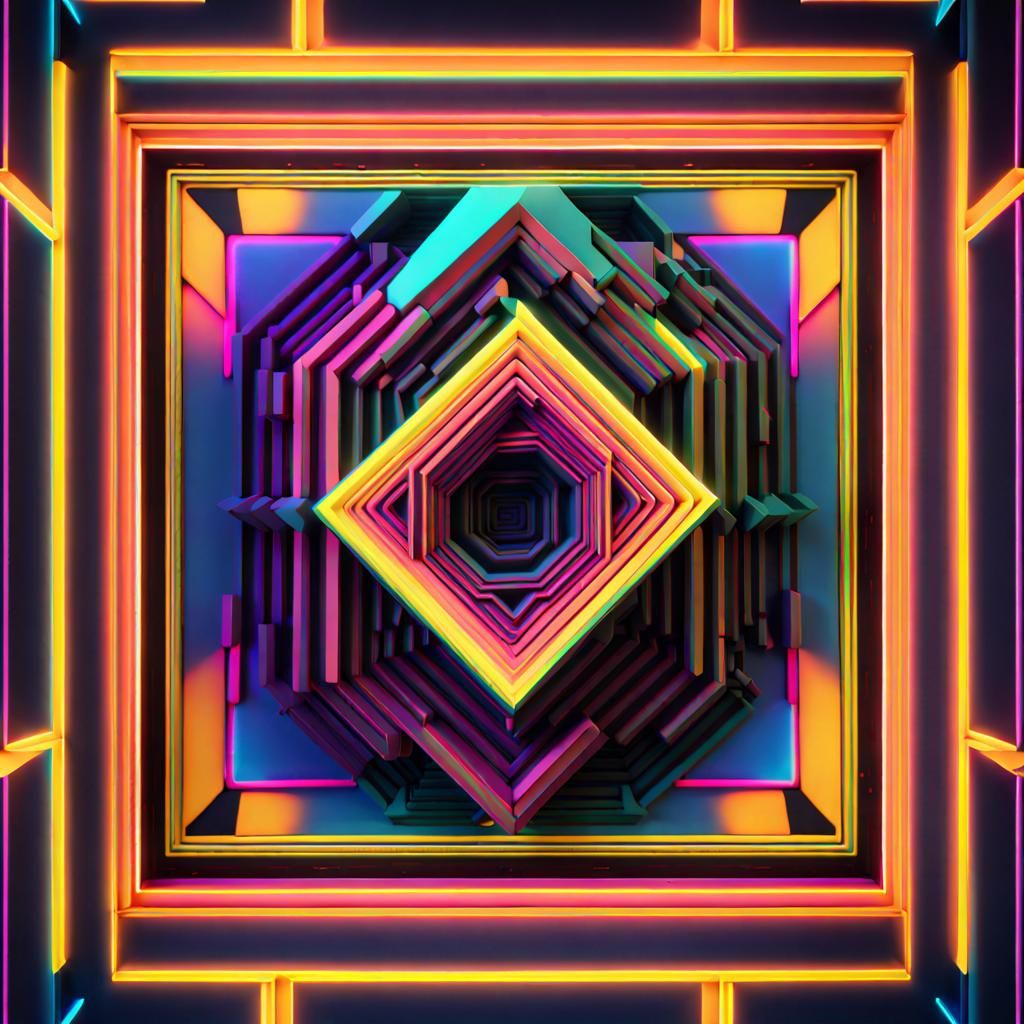 Neon Poggendorff Illusion in Detailed Matte Painting