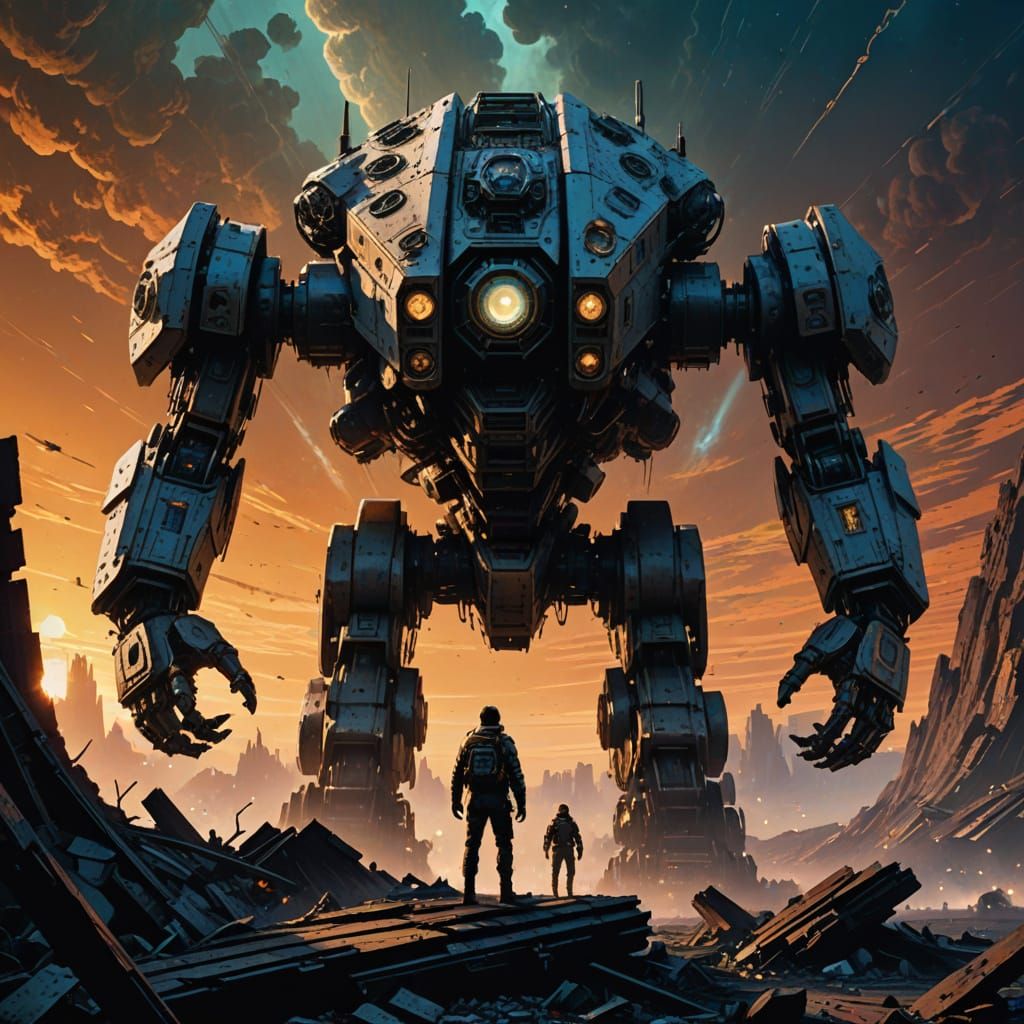 Grizzled Mech Pilot on Alien Megastructure