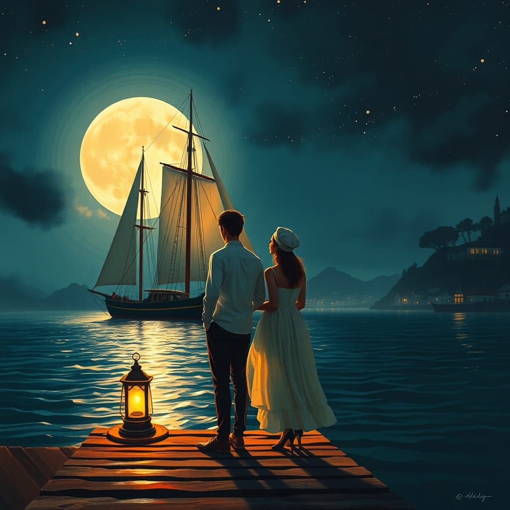 Moonlit Sailboat Journey: A Digital Painting