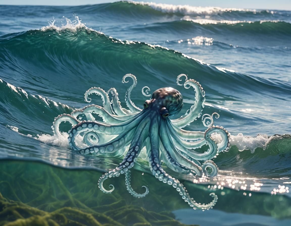 Giant Kraken Octopus Wave in Hawaii: Hyperrealistic Photo