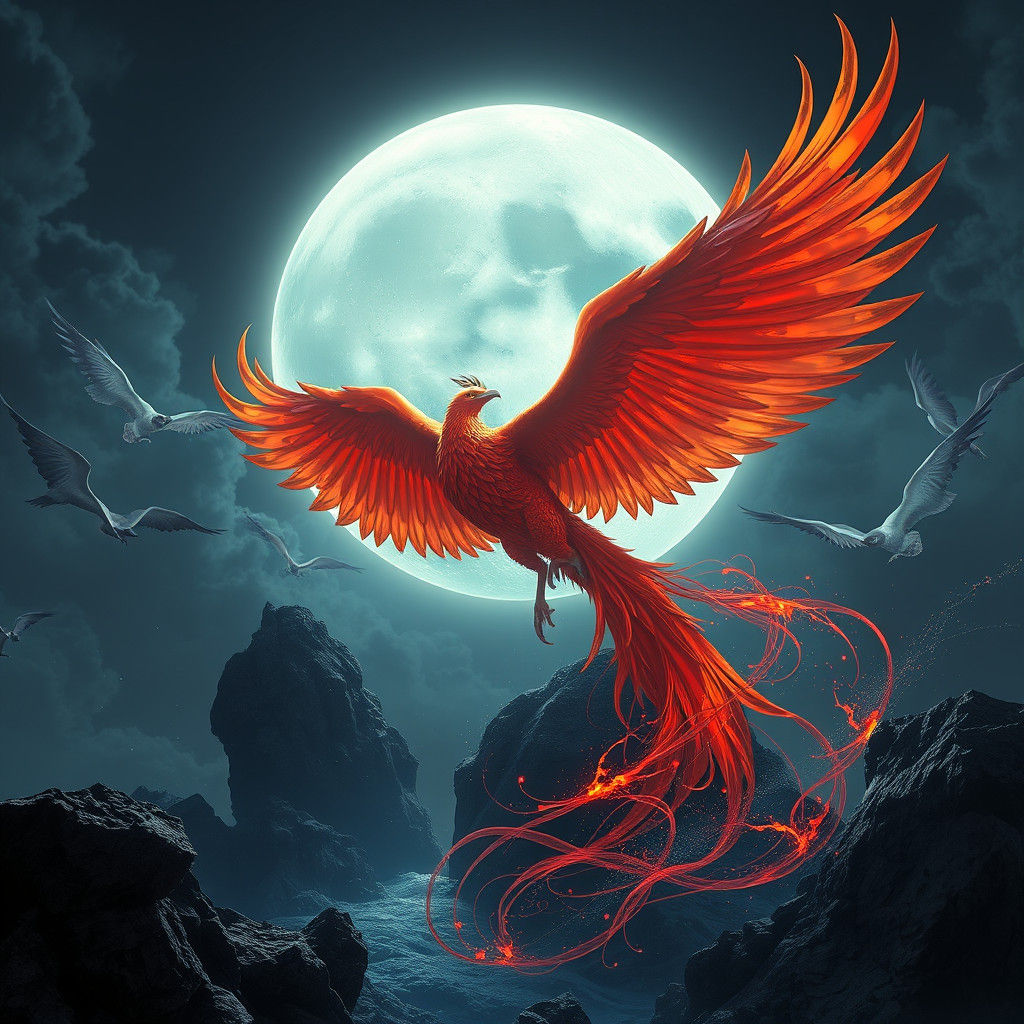 Fantastical Moon Phoenix in Detailed Matte Painting
