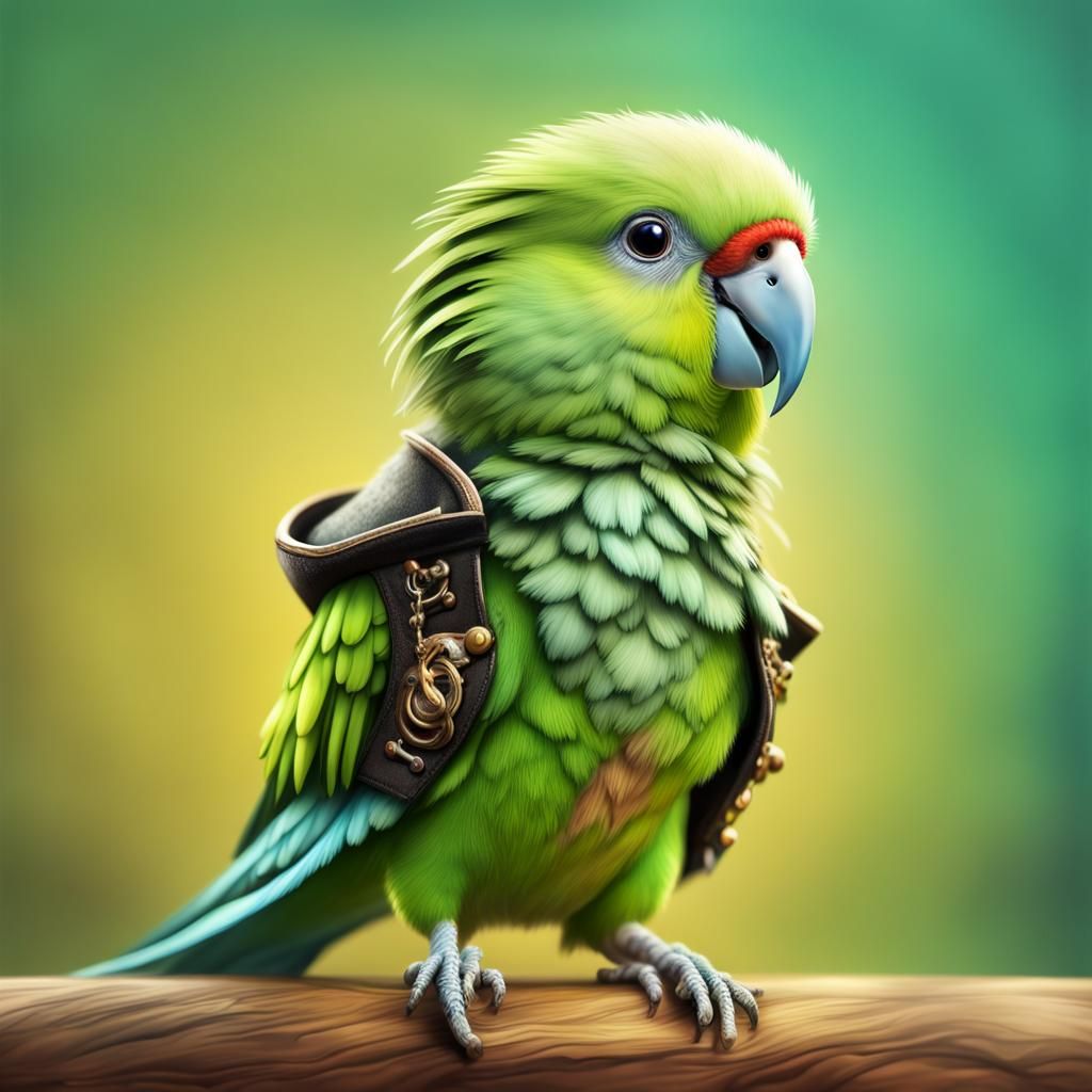 Parakeet Pirate: Hyperrealistic Splash Art Portrait