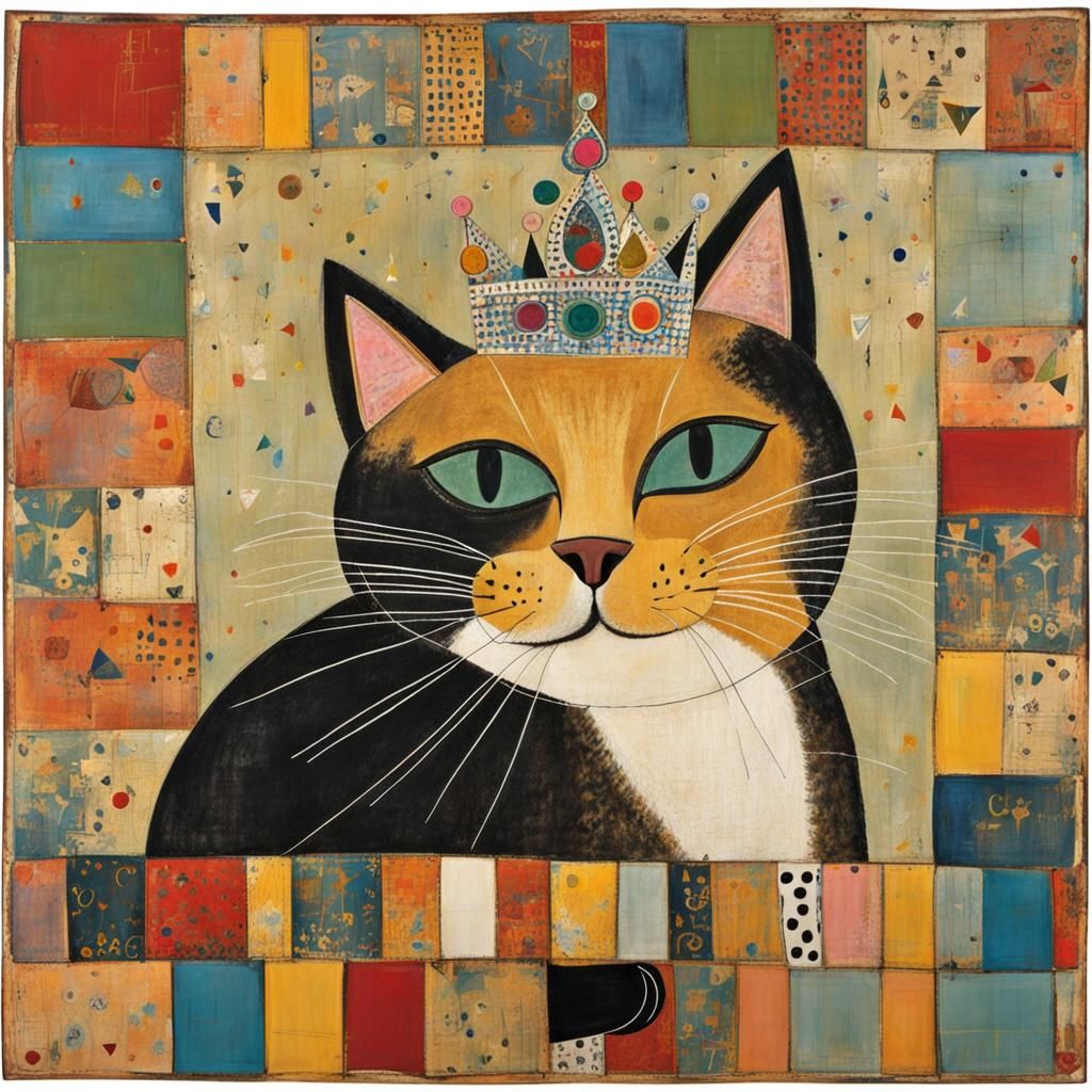 Cat Wearing a Crown with Stitched Elements