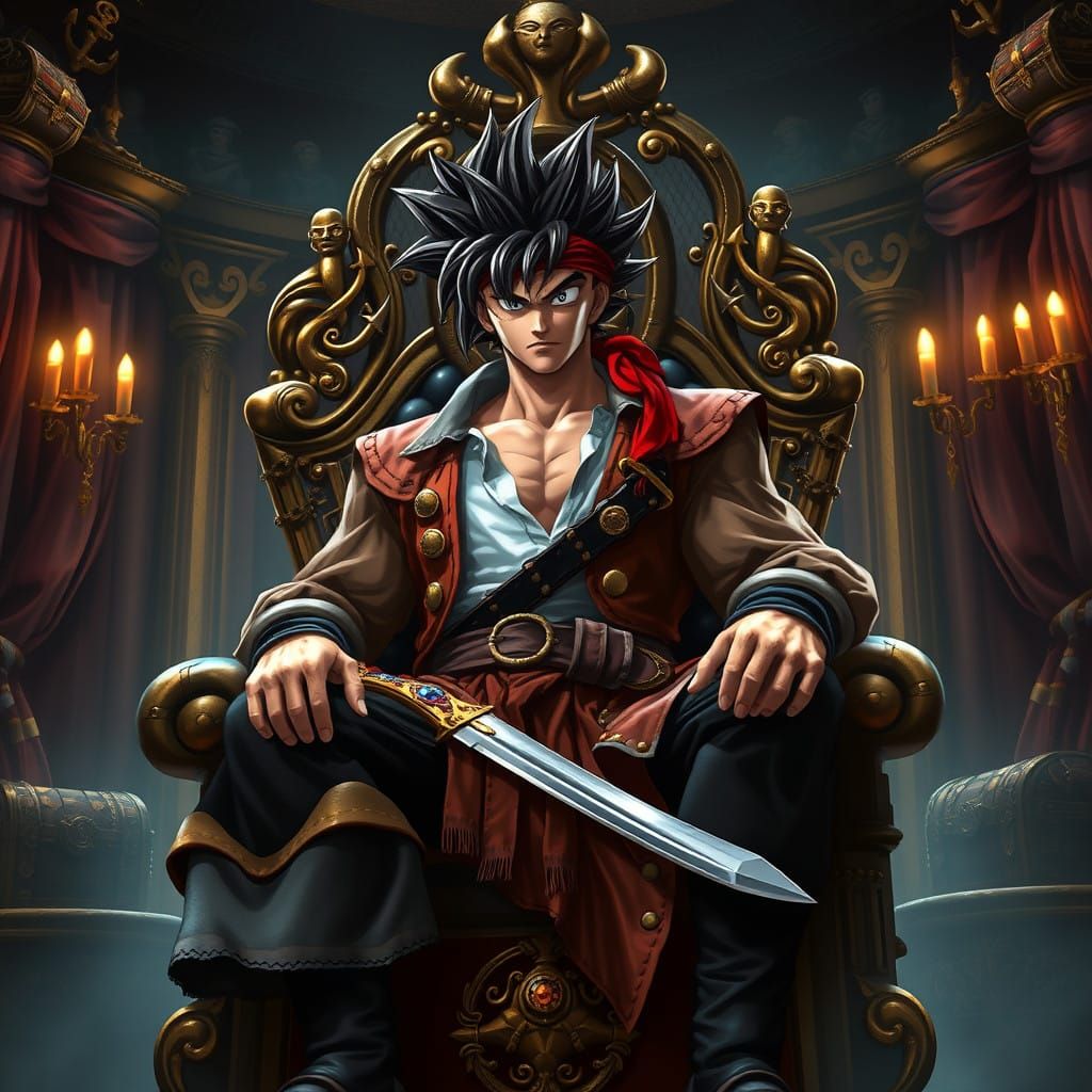 Pirate King Goku Sits Majestically on a Throne