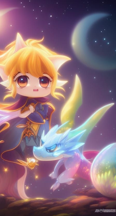 Adorable Chibi Topaz Dragon in Fantasy Landscape